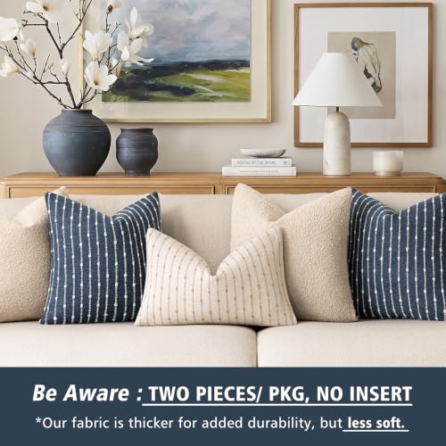 Image of Foindtower Decorative Striped Boucle Throw Pillow Covers 20x20 Dark Blue