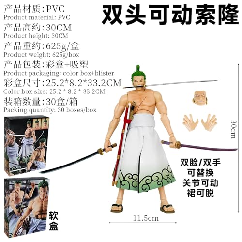 Image of Zoro Movable Action Figure, 30cm, Articulated Collectible with Swords and Interchangeable Hands