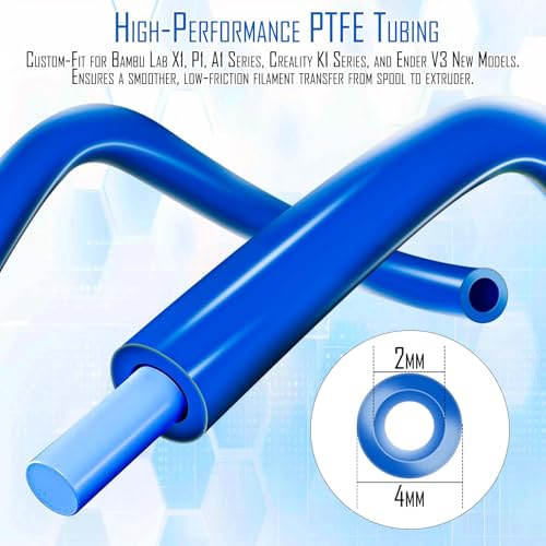 Image of PTFE Teflon Tube Kit for 1.75mm Filament 5M(16.5ft), 2mm ID X 4mm OD 3D Printer Tube Food Grade High Temperature Tube Pipe for Most 1.75mm Filament PLA ABS 3D Printer (Blue)