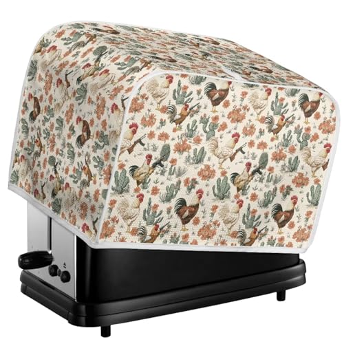 Image of Talayituse Rooster Chicken Cactus Flower Print Toaster Cover 2 Slice Wide Slot, Lightweight Bread Maker Cover Dust Protection Washable Appliance Bag, S
