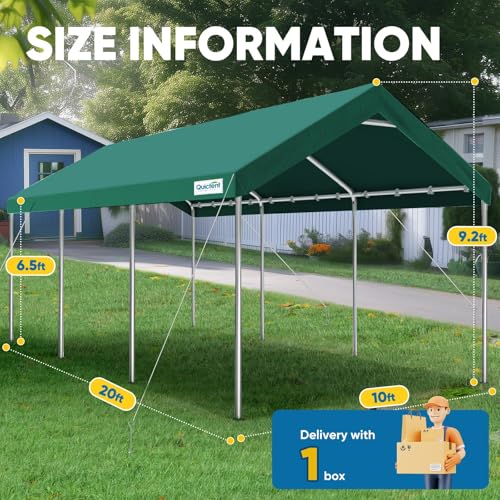 Quictent 10x20 ft Heavy Duty Carport Canopy Galvanized Car Tent Outdoor Garage Boat Shelter with Reinforced Structure, with Hanging Edge - Green - Image 5