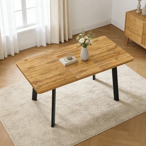 Image of Extendable Dining Table for 4 to 8 People, 47.2 inch to 63 inch Modern Kitchen Table with Removable Extension Leaf, MDF Expandable Dining Room Table Compact for Small Spaces, Walnut