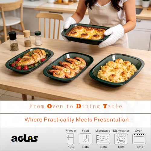 Juego de 3 platos de horno de vidrio negro de alta resistencia y formato rectangular 7