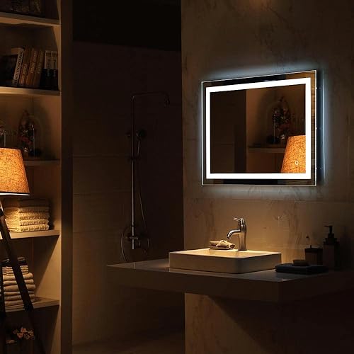 Miniatura 4 de Tira de luz LED cuadrada integrada de 32 x 32 pulgadas espejo de baño con luz táctil color plateado