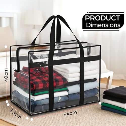 Image of Storite 2 Pack 70 L Moisture Proof Transparent Underbed Storage Bag /Clothing Storage Organiser /Toy Storage /Blankets Storage Bag with Zipper and Strong Handle (Transparent,54x33x40 cm)