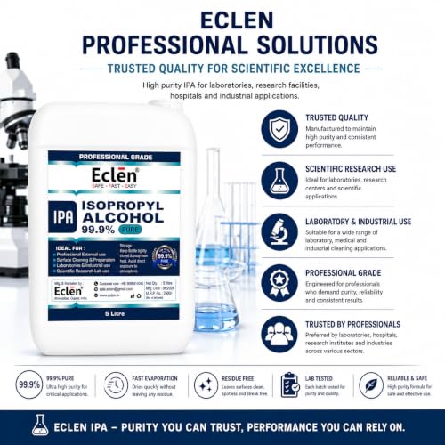 Image of ECLEN Isopropyl Alcohol 99.9% IPA | High Purity Isopropyl Rubbing Alcohol for Electronics Cleaning, Laboratory, Industrial, Surface Preparation & Technical Use (5000ml)