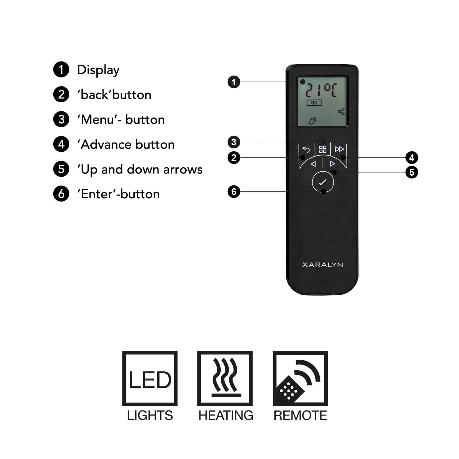 Xaralyn Camino elettrico Cadiz EAL-SBU antracite, rivestimento in pietra naturale grezza nera, riscaldamento da 1500 Watt, camino a vapore acqueo, telecomando