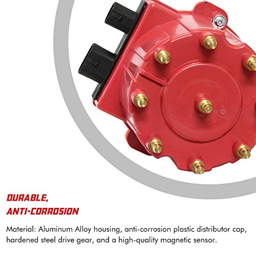 Ignition Distributor Compatible with 1987-1997 GMC Chevy 5.0L 5.7L 7.4L C/K Pickup Truck Van Big Blocks Small Blocks 305 350 454 HEI652R Red Cap