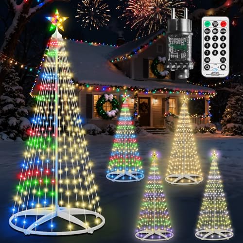Weihnachtsbaum Metall Groß Kegelform,252LED Mehrfarbig&Warmweiß...