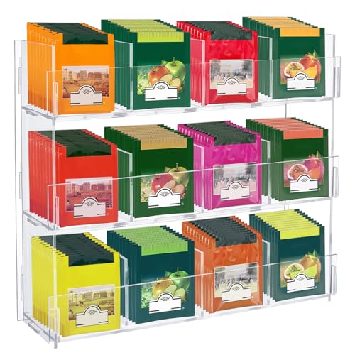 twinklemon Range-sachets de thé en Acrylique, Support Transparent à 3 étages pour sachets de thé, présentoir de Rangement pour Placard ou Plan de Travail...