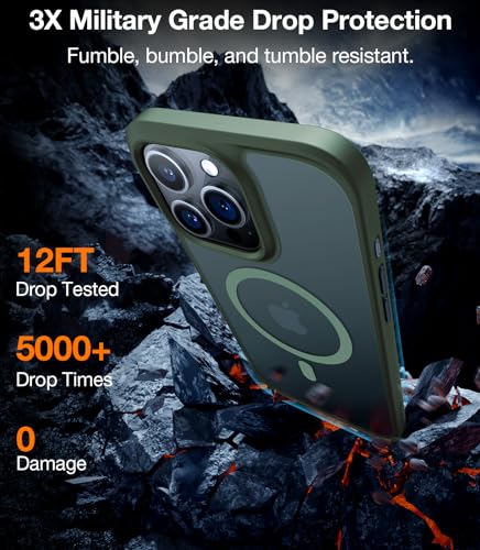 Image of TORRAS Magnetic Shockproof for iPhone 15 Pro Case Mil-Grade Drop Tested | Compatible with MagSafe, Shockproof Translucent Durable Slim Protective, Anti Scratch, Anti Fingerprint, Green