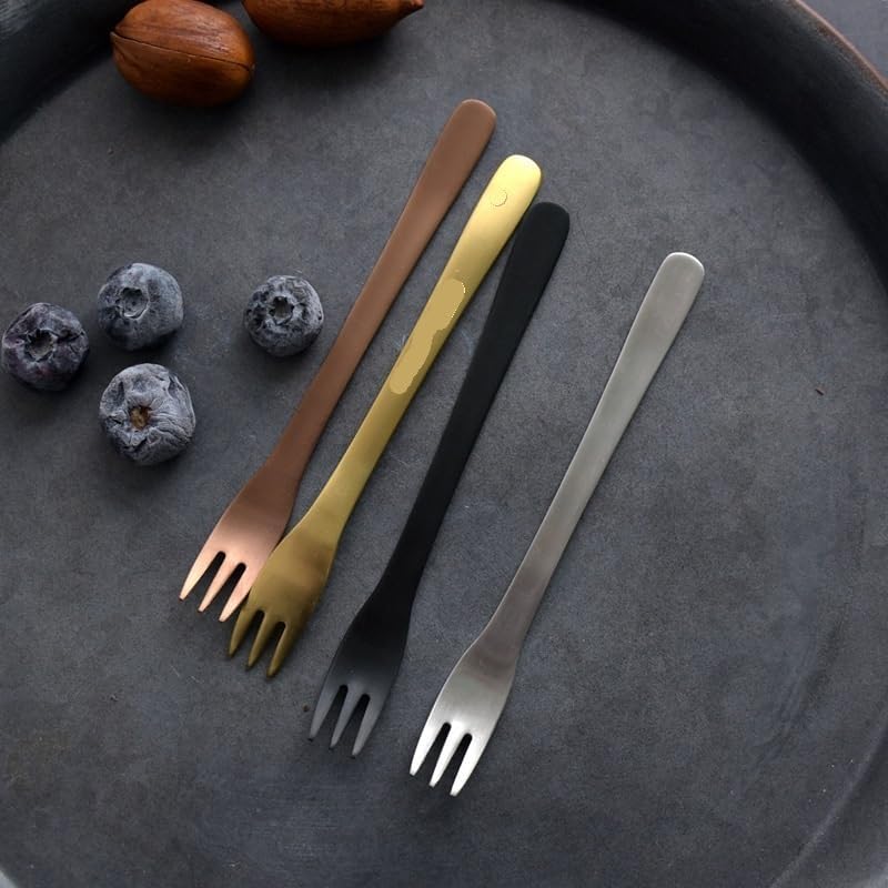 Flatware Silverware Set, 1/4/6/8/10/12 Pcs 304 Stainless Steel Three-tooth Cake Fork Dessert Fork Small Fork Fruit Fork, Tableware Cutlery Set(Black,12 Pieces)