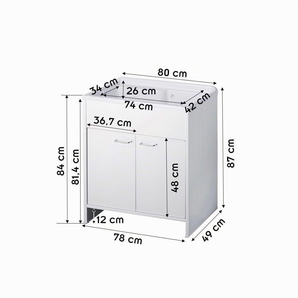 Hydroland Meuble buanderie Double Porte PVC avec Vasque bac à Laver polypropylène 80x50 Blanc