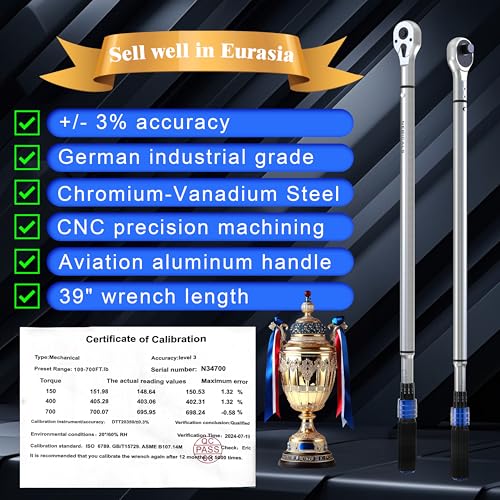 NEBICALS 3/4'' 100-700 Ft Lb Torque Wrench Heavy Duty, Dual Direction, High hardness, Long lifetime, Stored In a Solid Case by NEBICALS - Image 2