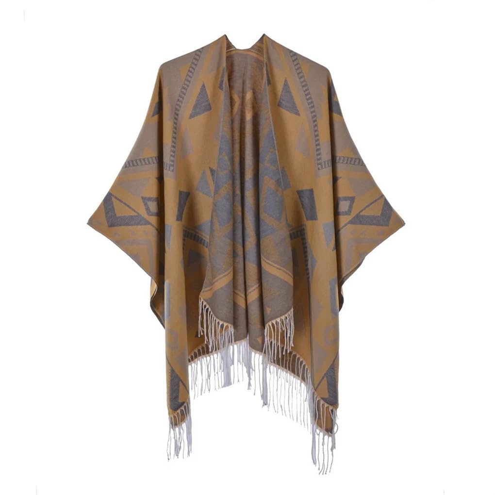 Otoño Invierno De Punto Borlas Suéter Chal Mujeres Poncho Cálido Señora Capas Impresiones Capas