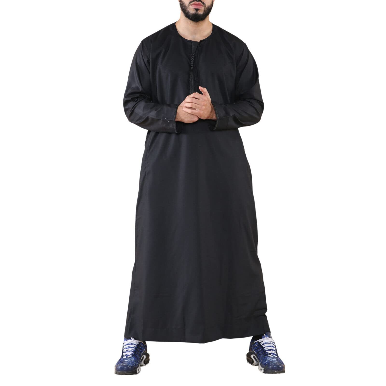 Infinity Leather Men's Black Thobe Jubba Saudi Islamic Arab Eid Emirati Kaftan Jubbah Tassel Robe