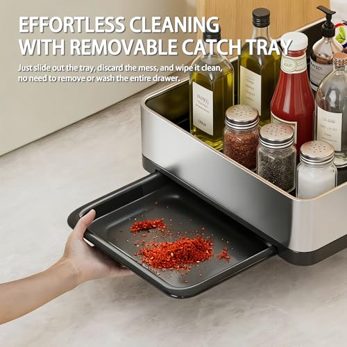 Image of Ewaiira Pull Out Spice Rack Organizer for Cabinet 12.6 inch Wx16.5 D, Heavy Duty Slide Out Pantry Shelves, Stainless Steel Sliding Cabinet Drawers, Pull Out Narrow Organizer for Kitchen Cabinets, 1 Pack