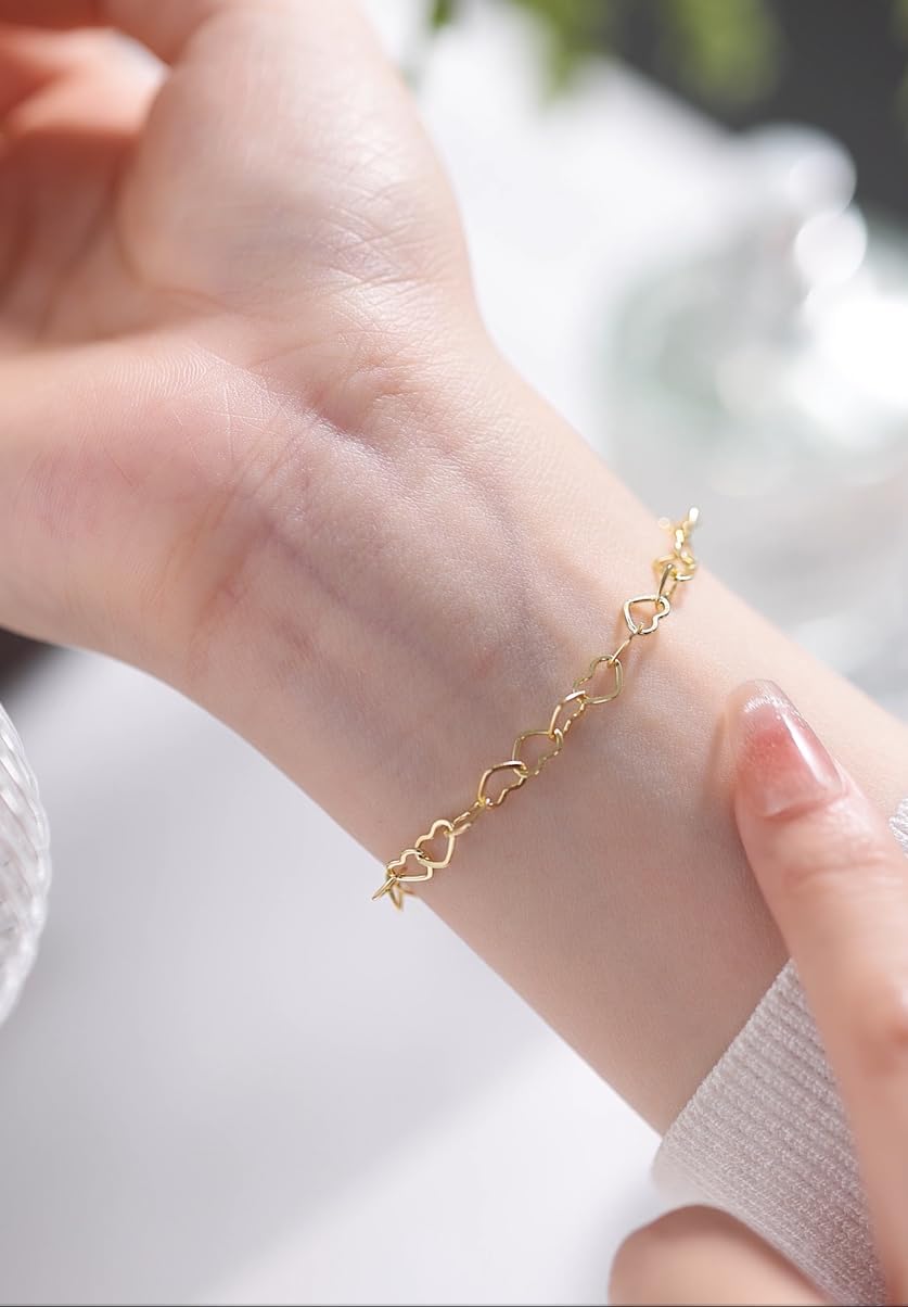 Sterling Silver Heart Chain Bracelet, Forever Bracelets For Couples, Friendship Gift - Image 4