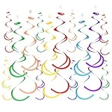 Colorful Ceiling Swirl Foil Decorations Hanging Plastic Streamer Themed Swirl Party Decoration for Wedding Thanksgiving Day Graduation Celebration, Pack of 28 (Multicolor 15)