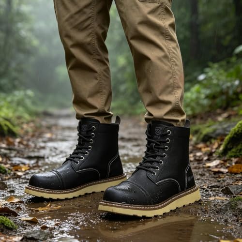 Image of Steel Toe Boots for Men, Slip Resistant for Construction Work