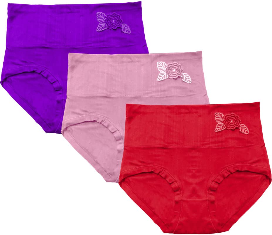 Image of Women's Multicolor Nylon Cotton High Waist Tummy Control Panty (Pack of 3)