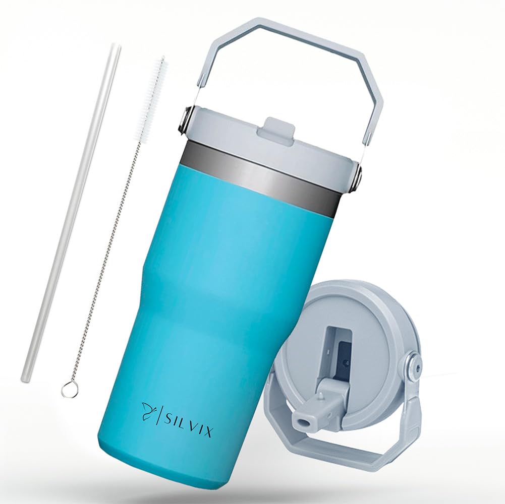 600ML THERMOS CUP WITH STRAW | 304 STAINLESS STEEL | Double-Layer Vacuum Insulated Water Bottle | Leakproof Car Cup for Hot & Cold Drinks | Ideal Tumbler for Gym, Outdoor, & Kids (Blue)