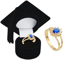 Anel Formatura Feminino Pedra Azul Banhado Ouro E Caixinha Capelo Administração Engenharia