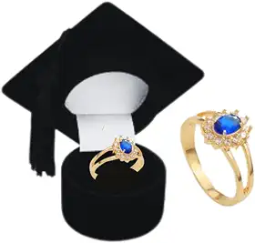 Anel Formatura Feminino Pedra Azul Banhado Ouro E Caixinha Capelo Administração Engenharia
