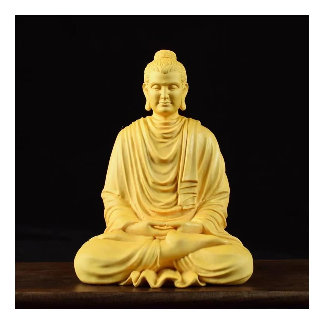 TEESONG Bookshelf Decor Wooden Buddha Statue, Solid Wood Carving, Feng Shui For Home Office Home Decoration