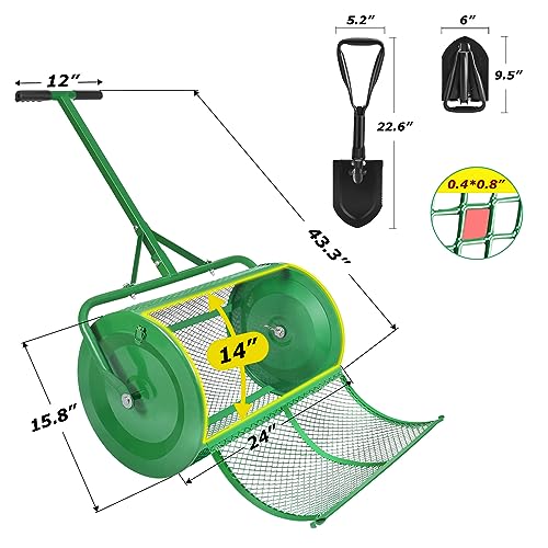 Image of Seeutek Compost Spreader, 24 inch Upgraded Peat Moss Spreader with 3 Heights, Top Soil Spreader W /Upgraded Side Latches Support Rod Powder Coated Metal Mesh Spreader for Lawn