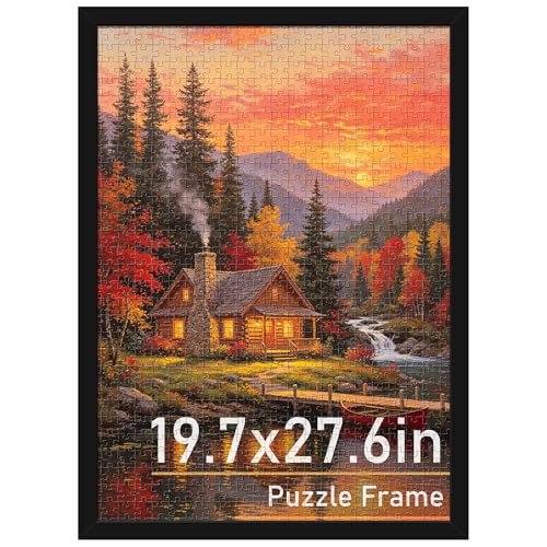 Fisnish 19.7x27.6 Puzzle Frame Classic Black 50x70cm frame for puzzle frames 1000 pieces Horizontal or Vertical Wall Mounting 1 Pack