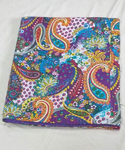 Textile Work Creations Indian Purple Paisley Kantha Quilt Handmade Twin Size Cotton Throw Bedspread-image-13