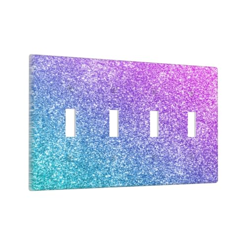 Decorative Switch Plate Covers Gillter Purple Pink Blue Gradient Sparkle 4 Gang Light Switch Cover Plate Quad Toggle Wall Plate Light Switch Covers for Bedroom Home Decor