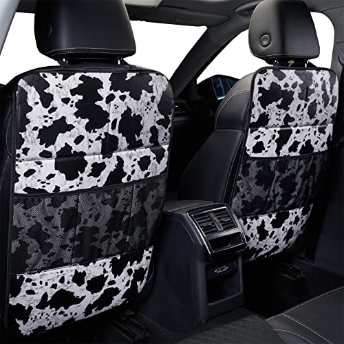 Image of LSBS Cow Print Car Seat Back Kick Protectors,2 Pack Kick Mats with Storage Pockets,Car Accessorise(Cow Print)