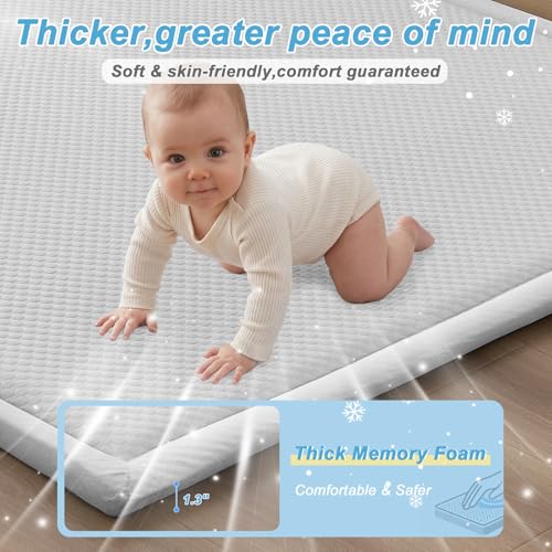 Image of Baby Play Mat for Floor Nursery Rug Muscle Area Rug Playroom Rug 50x50 inch Playpen Mat Elastic Foam 1.3 inch Thick Crawling for Babies,Toddlers, Infants, Kids(Ripple Light Grey)
