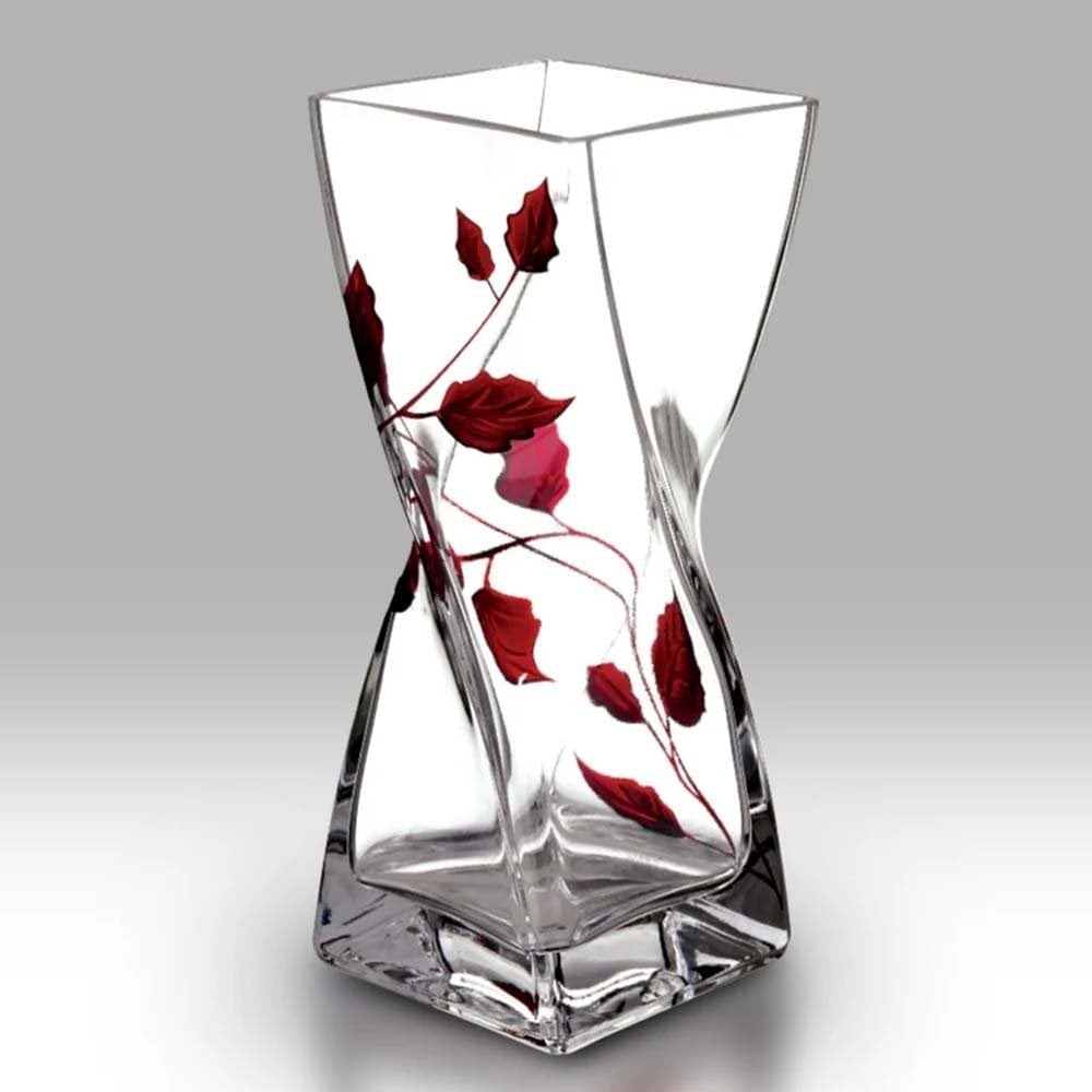 Nobile 1942 Red Nobile Glassware Ruby Leaf 25Cm Twist Vase Mouth Blown Glass