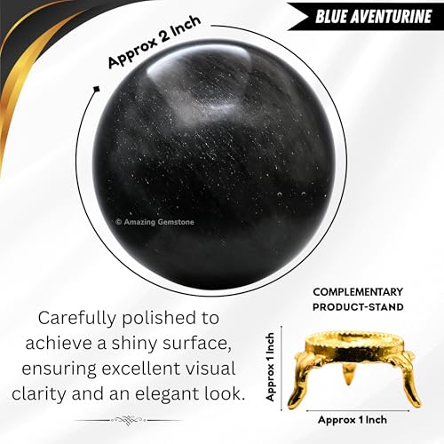Image of Certified Blue Aventurine Crystal Ball for Meditation - Premium Crystal Vastu Items for Home and Feng Shui Items for Good Luck - Ideal for Pooja Supplies and Spiritual Practices (2 inch Inch)