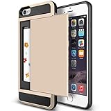 iPhone 6s Plus Case, Anuck Shockproof iPhone 6s Plus Wallet Case [Card Pocket] Anti-scratch Protective Shell Rubber Bumper Case with Slide Card Holder Slot for Apple iPhone 6 Plus 6s Plus - Gold