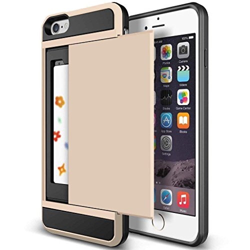 iPhone 6s Plus Case, Anuck Shockproof iPhone 6s Plus Wallet Case [Card Pocket] Anti-Scratch Protective Shell Rubber Bumper Case with Slide Card Holder Slot for Apple iPhone 6 Plus 6s Plus - Gold