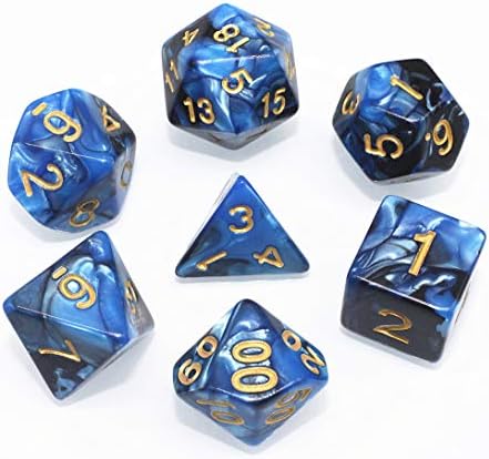 DND Dice Set RPG Blue & Black Two-Color 7-Die Dice Set Fit Dungeons and Dragons(D&D) Pathfinder MTG Role Playing Games Polyhedral Dice with Dice Pouch
