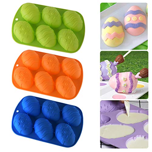 3 PCS Easter Egg Silicone Mold for Cake Jelly Pudding Cocoa Chocolate Bombs - Chocolate Ball Painted Eggshell Maker - Ice Cube Trays - Easter Egg Shell Stencil Pastry Baking Dessert Mould