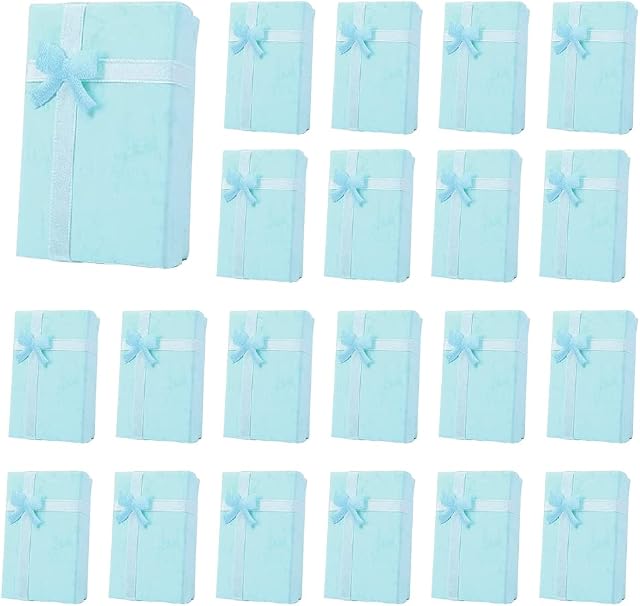 CAEEKER Jewelry Gifts Boxes, 24 Pack Cardboard Necklace Boxes Earring Box Rectangular Jewelry Display Box Paper Packaging Box Small Gift Boxes with Bow-Knot, Foam Lining for Ring Wrapping (Blue)
