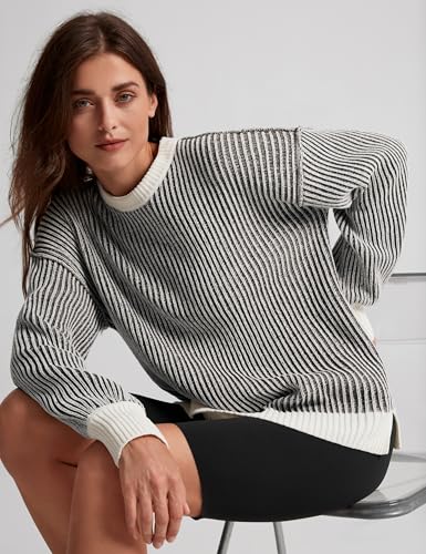 Beyond Chenille Sweater for Women 2025 Winter Crew Neck Pullover Sweater Color Block Knit Tops (13W-Black-L)3