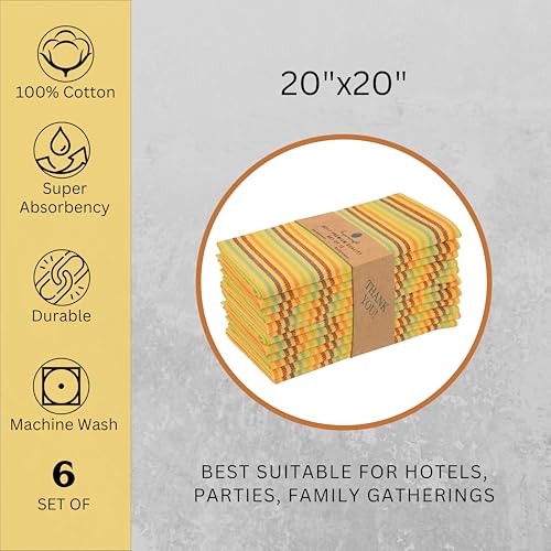 Image of FINGERCRAFT Table Napkins 100% Cotton Yarn Dyed Thick Fabric Cloth Napkins High GSM Napkins 20in x 20in Washable and Reusable for Kitchen Hotels Wedding (Yellow Multi Stripe, Set of 6)