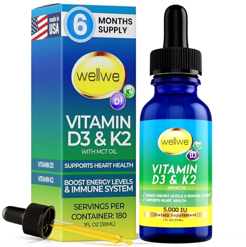 wellwe Vitamin D3 K2 Liquid Drops - Vitamin D3 5000 IU, Vitamin D Drops Adult, No Fillers, Non-GMO,...