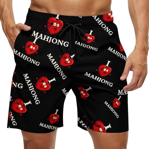 L Love Mahjong Mens Swim Trunks Quick Dry Board Shorts Beach Swimwear Bathing Suits