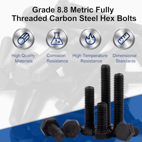 MroMax 3Pcs M10 x 150mm Hex Head Screw Bolt, Carbon Steel Grade 8.8, Black Oxide Finish, Full Thread, Hexagon Head Bolts for Furniture Repair by MroMax - Image 2