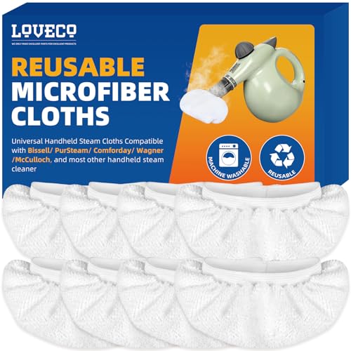 LOVECO 8 Pack Universal Microfiber Cloths for Handheld Steam Cleaner - Compatible with Bissell Steam Shot, PurSteam, Wagner Spraytech etc - Reusable Washable Steam Cleaner Accessories