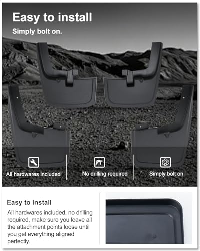 Image of Kiwi Master Mud Flaps for 2015-2020 Ford F-150 (with OEM Fender Flares), OEM Replacement # FL3Z-16A550-AA, FL3Z-16A550-BA, Heavy Duty Mud Guards, Front & Rear Splash Guards, No Drill, 4 Pcs Set