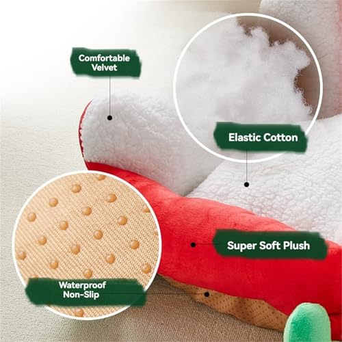 Christmas Sleigh Cat Bed, Festive Plush Comfortable Dog Bed - Christmas Sleigh for Indoor Small Medium Large Pets (Red) - Image 4